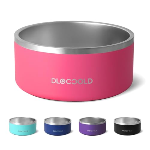 DLOCCOLD Edelstahl-Hundenapf, rutschfest, für Futter und Wasser mit Gummi-Unterseite, doppelwandig, isoliert, Metall, für mittelgroße und große Hunde und Katzen (Hot Pink) von DLOCCOLD