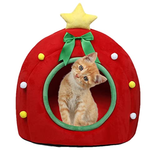 Weihnachten Katzenbett, PP Baumwolle Haustierhöhle mit Waschbarem Kissen, Haustier Winter Zelt Haus, Tragbares Weihnachten Katzenbett, Freistehendes Katzenhöhlenbett für kleine Hunde Katzen und Weihnachten Katzenbett, PP Baumwolle Haustierhöhle mit Waschbarem Kissen, Haustier Winter Zelt Haus, Tragbares Weihnachten Katzenbett, Freistehendes Katzenhöhlenbett für kleine Hunde Katzen und von DLSIN
