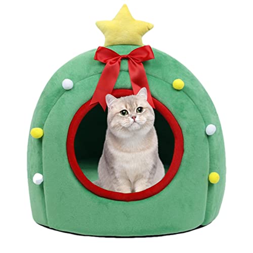 Weihnachten Katzenbett, PP-Baumwolle Haustierhöhle mit waschbarem Kissen, Haustier Winterzelthaus, tragbares Weihnachtskatzenbett, freistehendes Katzenhöhlenbett für kleine Hunde Katzen und Weihnachten Katzenbett, PP-Baumwolle Haustierhöhle mit waschbarem Kissen, Haustier Winterzelthaus, tragbares Weihnachtskatzenbett, freistehendes Katzenhöhlenbett für kleine Hunde Katzen und von DLSIN