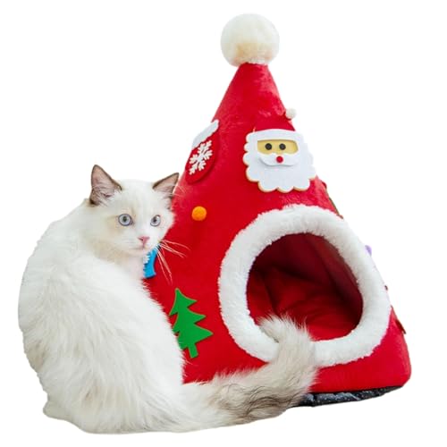 Weihnachtsbaum Katzenhütte, Tragbares rotes Haustierhöhlenbett, niedliches Katzenbett mit Weihnachtsbaum-Design, bequemes Dreieck-Katzenbett, Weihnachts-Haustierhöhlenbett für Kätzchen Weihnachtsbaum Katzenhütte, Tragbares rotes Haustierhöhlenbett, niedliches Katzenbett mit Weihnachtsbaum-Design, bequemes Dreieck-Katzenbett, Weihnachts-Haustierhöhlenbett für Kätzchen von DLSIN