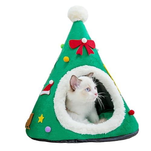 Weihnachtsbaum Katzenhütte, Tragbares rotes Haustierhöhlenbett, niedliches Katzenbett mit Weihnachtsbaum-Design, bequemes Dreieck-Katzenbett, Weihnachts-Haustierhöhlenbett für Kätzchen Weihnachtsbaum Katzenhütte, Tragbares rotes Haustierhöhlenbett, niedliches Katzenbett mit Weihnachtsbaum-Design, bequemes Dreieck-Katzenbett, Weihnachts-Haustierhöhlenbett für Kätzchen von DLSIN