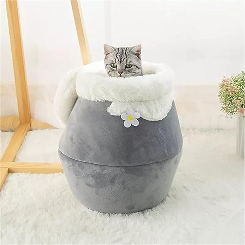 3-in-1-Haustierbett for Hunde, weiches Nest, Zwingerbett, Haus, topfförmiges Höhlenhaus, Schlafsack, Matte, Polster, Zelt, Haustier, Winter, warmes, gemütliches Bett (Color : Grey, Size : 62x38x31cm von DLUXCA