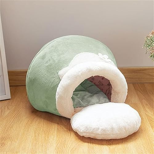 3-in-1-Haustierbett for Hunde, weiches Nest, Zwingerbett, Haus, topfförmiges Höhlenhaus, Schlafsack, Matte, Polster, Zelt, Haustier, Winter, warmes, gemütliches Bett (Color : Vert, Size : 62x38x31cm von DLUXCA