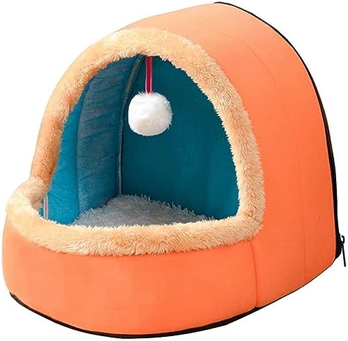 Haustier Hund Katze Bett Welpen Haus mit Spielzeug Ball warme weiche Haustier Kissen Hundehütte Katze Schloss (Color : Argento, Size : 33x34x33) von DLUXCA