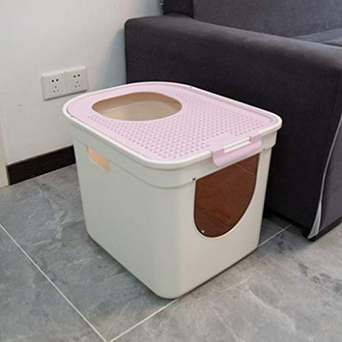 Katzentoiletten, Haustiertöpfchen, Katzentoilette, Katzentoilette mit Kapuze, Kätzchen-Toilettenfilter, Tragegriff, Klapptür for Katzen (Color : Pink, Size : 41x52x39cm) von DLUXCA