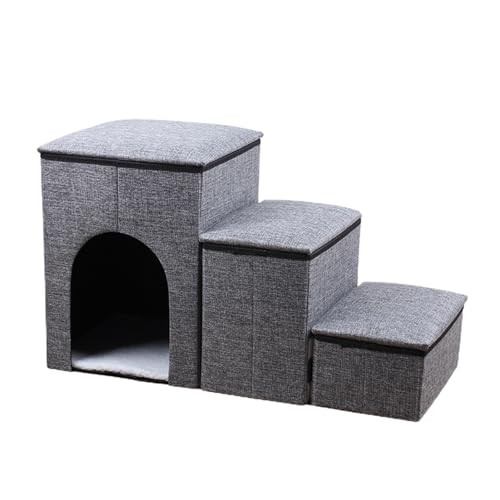 Faltbare Haustiertreppe, Polyester-Leinen-Hundetreppe für Hochbett, Hundebettstufen, 3 Stufen Hundetreppe für kleine Hunde und Katzen, Haustiertreppe für Hochbett, Klettersofa, Auto, Innen- und Faltbare Haustiertreppe, Polyester-Leinen-Hundetreppe für Hochbett, Hundebettstufen, 3 Stufen Hundetreppe für kleine Hunde und Katzen, Haustiertreppe für Hochbett, Klettersofa, Auto, Innen- und von DMAIS