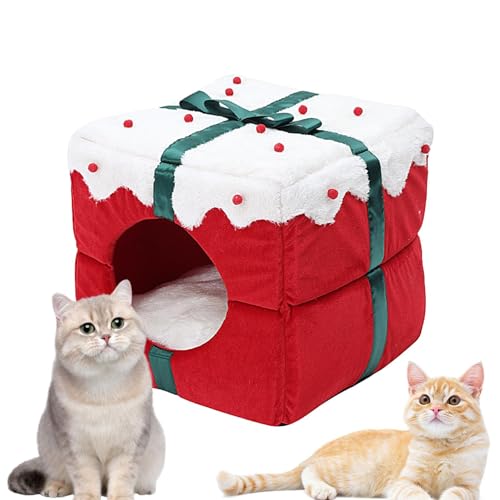 Weihnachtshöhle für Katzen, waschbares Katzenzelt für den Innenbereich, halbgeschlossenes Katzenbett, kastenförmiges Katzenbett, gemütliches Winter-Haustierhaus für Ihren geliebten Hund, Ihre Katze, I von DMAIS