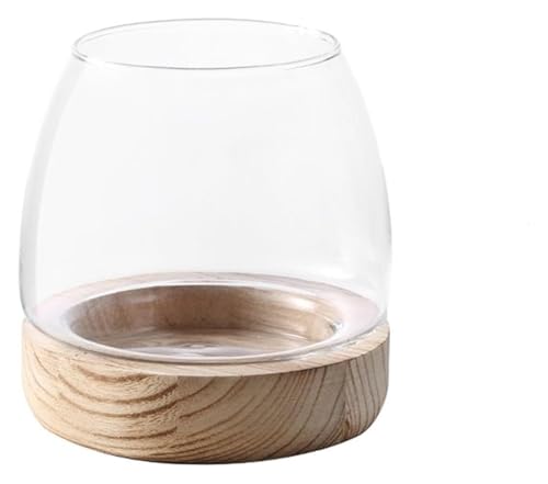 DMBBSAPBSH Goldfischglas, Fischschale, Rundes kleines Aquarium aus Glas mit Aquarien auf Holzbasis(Natural) von DMBBSAPBSH