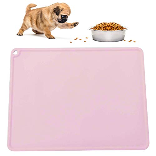 DMFSHI rutschfeste Hundenapf Matte, Silikon Napfunterlage, Lebensmitteldichte wasserdichte rutschfeste Silikon-Tiernahrungsmatte Katzenhundefutter und Wasserschale Tischset Anti-Messy Design (Pink) von DMFSHI