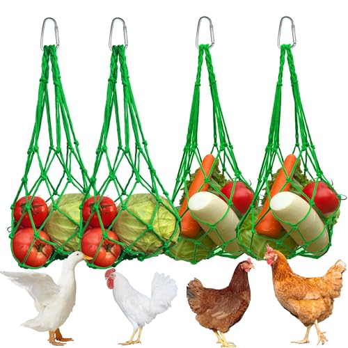 DMIMIA Futterspender für Hühner, Gemüse, Obst, zum Aufhängen, wiederverwendbar, für Hühner, Gemüse, Hühnerstall, Spielzeug, Geflügel, Fütterungswerkzeug für Hühner, Enten, Gans, Grün, 4 Stück von DMIMIA