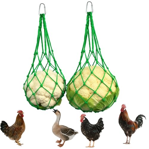 Futterstation für Hühner, Gemüse, zum Aufhängen, wiederverwendbar, Futterschnur, kein Abfall, Anreicherung für Hühner, Enten, Ställe, Hühnerspielzeug für Ställe (grün), 2 Stück von DMIMIA