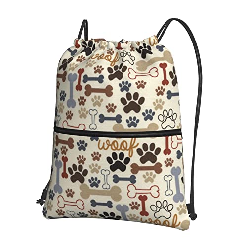 DMORJ Dog Bones Paw Leisure Rucksack mit Kordelzug, 39 x 46 cm (L x H), gut für Reisen, Handgepäck, Camping, Schwarz, Einheitsgröße von DMORJ