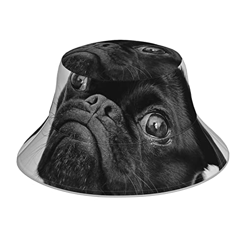 DMORJ Niedlicher, schwarzer Mops-Hund, reflektierender Fischerhut, Unisex, leicht, atmungsaktiv, faltbar. Hutumfang: 25,2 x Krempe, 6,9 x Huthöhe: 8,4 cm., Schwarz, Einheitsgröße von DMORJ