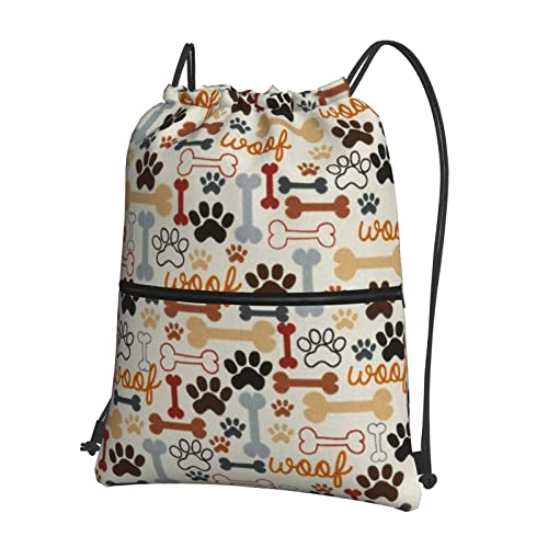 Dog Bones Paw Prints Outdoor Freizeit Reißverschluss Kordelzug Rucksack :>> 39 x 46 cm (L x H), gut für Reisen, Handgepäck, Camping, Schwarz, Einheitsgröße von DMORJ