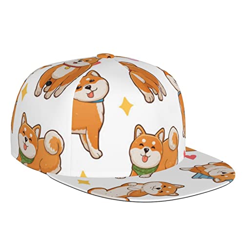 Niedliche Shiba Inu Hunde-Baseballkappe, modische flache Krempe, geeignet für den täglichen Gebrauch, Sport, Outdoor, erhältlich in vier Jahreszeiten, Schwarz, Schwarz, Einheitsgröße von DMORJ