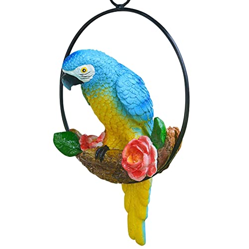 Hängende Papageienstatue Für Den Garten, Papageienstatuen Aus Kunstharz Für Den Außenbereich, Sitzend Auf Einem Ast In Rundem Metallring, Tiermodell-Figurenskulptur, Vogel- -Rasen-Terrassenskulptur Hängende Papageienstatue Für Den Garten, Papageienstatuen Aus Kunstharz Für Den Außenbereich, Sitzend Auf Einem Ast In Rundem Metallring, Tiermodell-Figurenskulptur, Vogel- -Rasen-Terrassenskulptur von DNCG