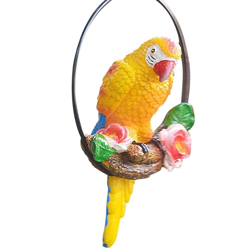 Hängende Papageienstatue Für Den Garten, Papageienstatuen Aus Kunstharz Für Den Außenbereich, Sitzend Auf Einem Ast In Rundem Metallring, Tiermodell-Figurenskulptur, Vogel- -Rasen-Terrassenskulptur Hängende Papageienstatue Für Den Garten, Papageienstatuen Aus Kunstharz Für Den Außenbereich, Sitzend Auf Einem Ast In Rundem Metallring, Tiermodell-Figurenskulptur, Vogel- -Rasen-Terrassenskulptur von DNCG