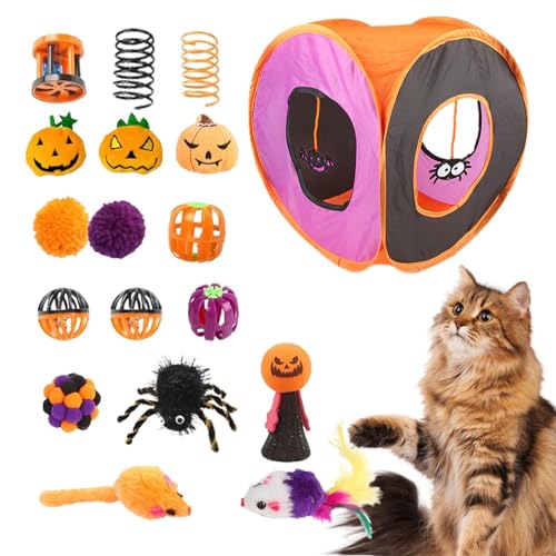 Katzenspielzeug für den Innenbereich – Nettes Tunnelspielzeug für Katzen, interaktives Spielzeug für Katzen, Federmäuse mit Federstab, Halloween-Katzenstab, Starter-Set für Katzenspielzeug für den Innenbereich – Nettes Tunnelspielzeug für Katzen, interaktives Spielzeug für Katzen, Federmäuse mit Federstab, Halloween-Katzenstab, Starter-Set für von DNCG