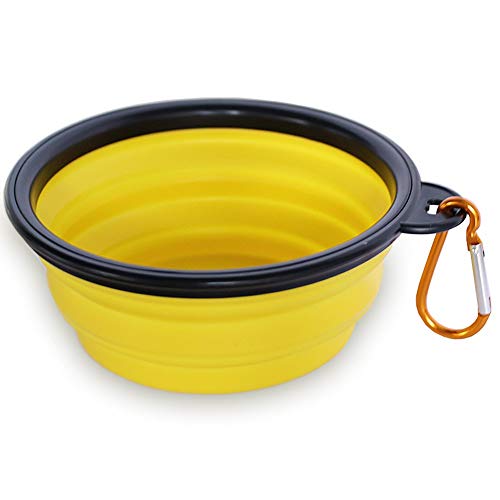 Zusammenklappbarer Hundenapf, tragbar, extra groß, faltbar, erweiterbar, Silikon-Haustier-Reisenapf for Haustier-Hundefutter, Wasserfütterung, 1 Stück, Schwarz/120 (Color : Yellow) von DNCG