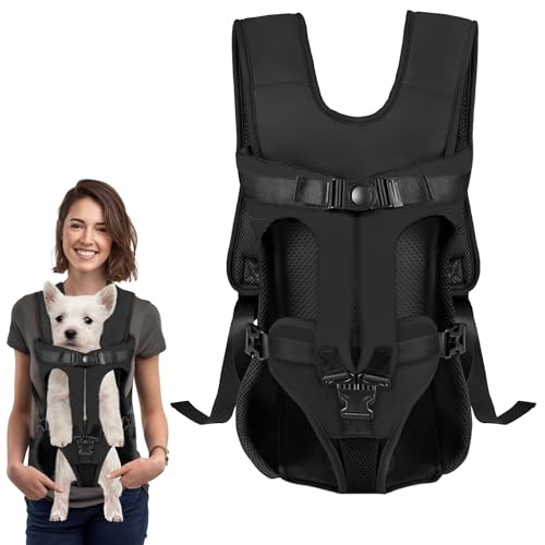 Hunde Trage Rucksack Vorne, Weiche Hund Rucksack Polsterung, für kleine und mittelgroße Hunde mit Beinen draußen, verstellbar, freihändiger Träger für Radfahren und Wandern (Schwarz, L) von DOBVDLA