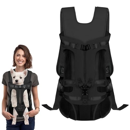 Hunde Trage Rucksack Vorne, Weiche Hund Rucksack Polsterung, für kleine und mittelgroße Hunde mit Beinen draußen, verstellbar, freihändiger Träger für Radfahren und Wandern (Schwarz, XL) von DOBVDLA