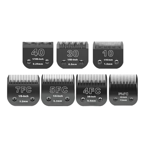 Schermaschine für Haustiere, abnehmbar, Edelstahl, kompatibel mit Andis, Oster A5, Wahl KM10 Serie, Schnittlänge 0,25 mm bis 13 mm, 7 Stück (10 + 30 + 40 + 7 FC+5FC+4FC+4FC+3FC) von DODAER