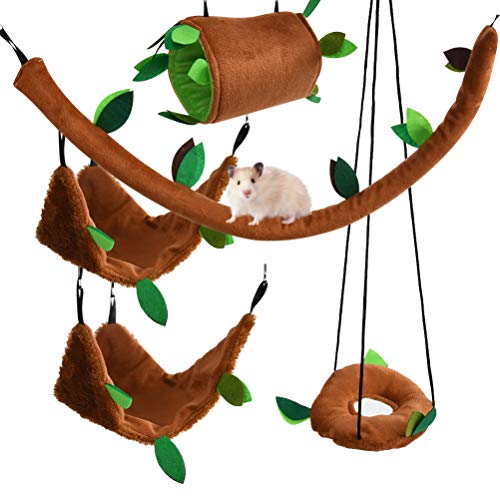 DODUOS 5-Teiliges Kleintier Hängebette Haustier Hängematte Schaukel Spielzeug Set Wald Thema Hängematte für Hamster Meerschweinchen Chinchilla Vogel Eichhörnchen Kaninchen von DODUOS