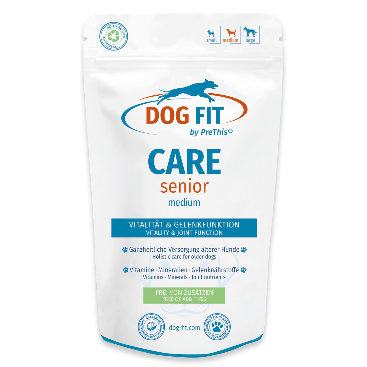 DOG FIT by PreThis® CARE senior » Aufbaupräparat für ältere Hunde » Gelenke, Fell, Augen & Immunsystem » 10-25kg medium » 60 Kapseln von DOG FIT by PreThis®