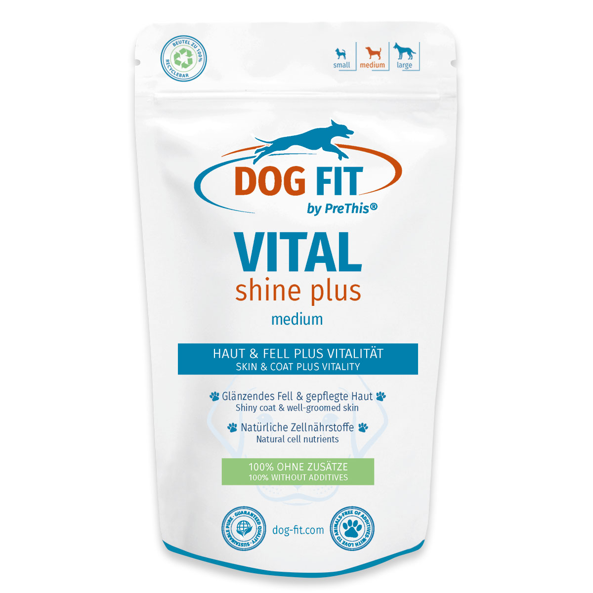 DOG FIT by PreThis® VITAL shine plus » Fell & Haut Hunde » Augen, Herz & Gehirn & bei Juckreiz & Entzündungen » medium 10-25 kg » 60 Kaspeln von DOG FIT by PreThis®