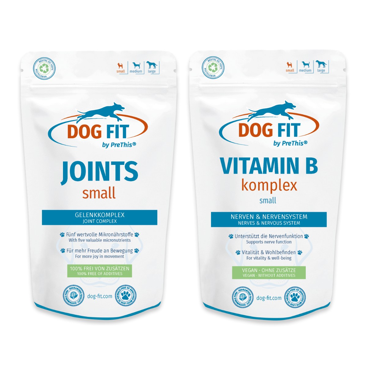 Gelenke & Nerven Kombiset für Hunde | DOG FIT JOINTS & VITAMIN B | In drei Größen | 120 Kapseln ohne Zusätze von DOG FIT by PreThis®