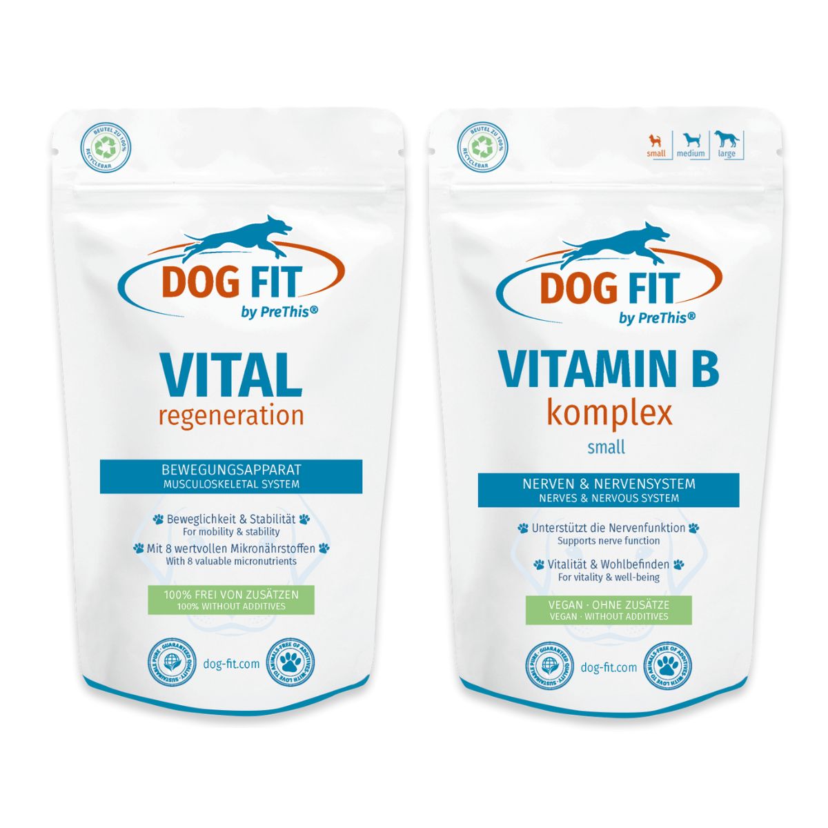 Wirbelsäule, Nerven & Bänder Kombiset Hunde | Bandscheiben, Sehnen | VITAL regeneration & VITAMIN B | DOG FIT by PreThis ohne Zusätze | 120 Kapseln von DOG FIT by PreThis®