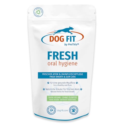 DOG FIT by PreThis® Fresh gegen Mundgeruch & Zahnfleischentzündung beim Hund I Antibakterielle Kräuter für eine gesunde Mundflora ohne Zusätze I 60g von DOG FIT by PreThis