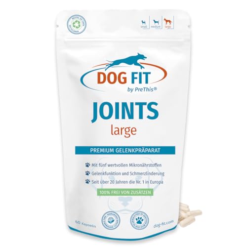 DOG FIT by PreThis® Joints Gelenkmittel für Hunde bei Arthrose, Patellaluxation, Spondylose & Hüftdysplasie I Glucosamin, MSM, Collagen, Weihrauch, Teufelskralle ohne Zusätze I Large von DOG FIT by PreThis