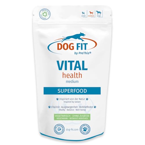 DOG FIT by PreThis® VITAL Health I Natürliche Futterergänzung mit Superfoods für Hunde. Mit wertvollen Mikronährstoffen I Frei von künstlichen Zusätzen I medium 10-25 kg von DOG FIT by PreThis