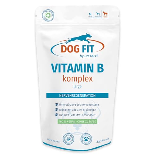 DOG FIT by PreThis® Vitamin B Komplex für Hunde I Nervenstärkung, Inkontinenz, Spondylose, Nervosität I B1 B2 B3 B5 B6 B7 B9 B12 I Biotin & Folsäure I Vegan ohne Zusätze I Large ab 25kg von DOG FIT by PreThis
