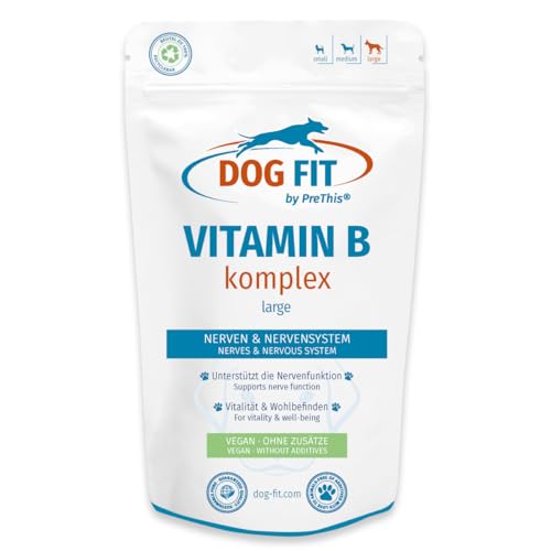 DOG FIT by PreThis® Vitamin B Komplex für Hunde I Nervenstärkung, Inkontinenz, Spondylose, Nervosität I B1 B2 B3 B5 B6 B7 B9 B12 I Biotin & Folsäure I Vegan ohne Zusätze I Large ab 25kg von DOG FIT by PreThis