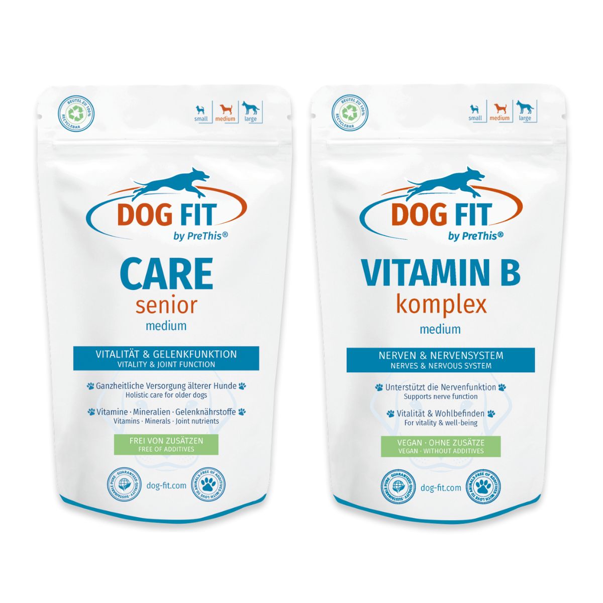 Senior Hunde Aufbaukur 10-25kg | CARE senior & VITAMIN B NahrungsergÃ¤nzung Set fÃ¼r Nerven & Gelenke | DOG FIT by PreThis | 120 Kps. von DOG FIT by PreThis