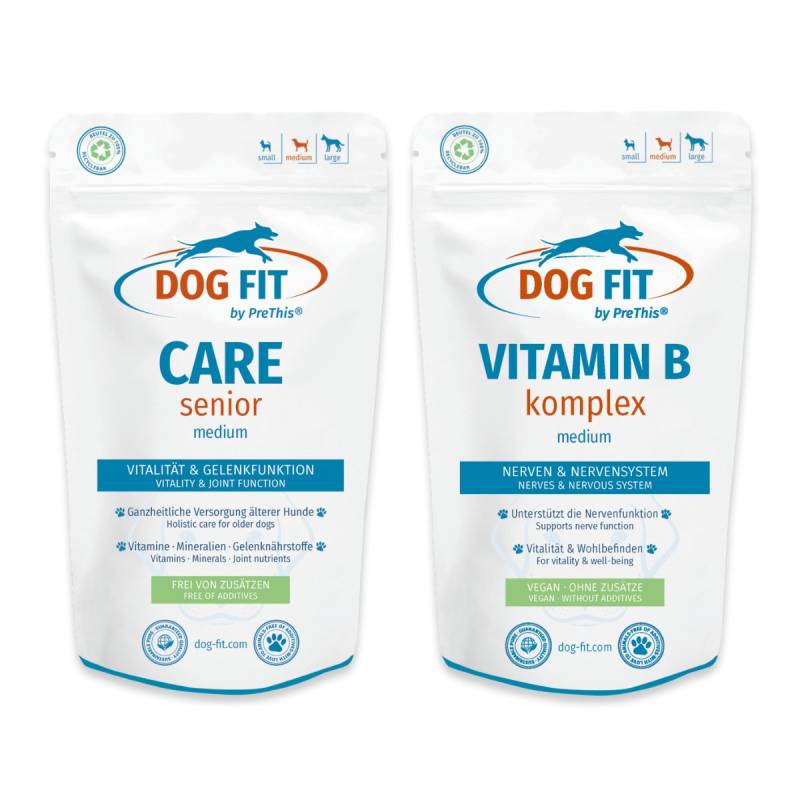 Senior Hunde Aufbaukur 10-25kg | CARE senior & VITAMIN B Nahrungsergänzung Set für Nerven & Gelenke | DOG FIT by PreThis | 120 Kps. Senior Hunde Aufbaukur 10-25kg | CARE senior & VITAMIN B Nahrungsergänzung Set für Nerven & Gelenke | DOG FIT by PreThis | 120 Kps. von DOG FIT by PreThis
