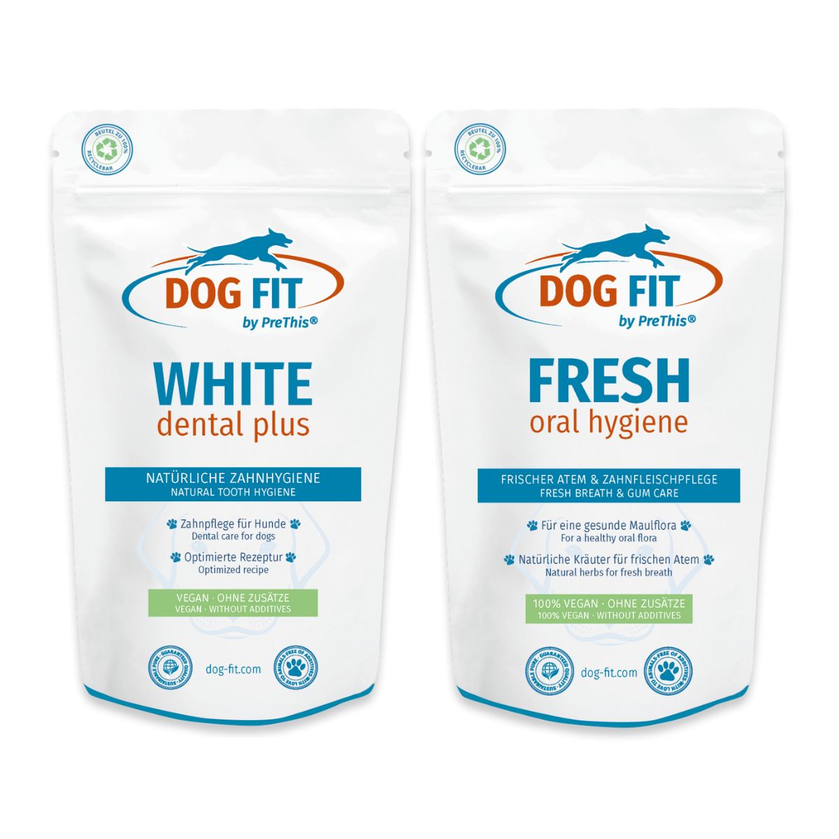 WHITE dental plus & FRESH Dentalset fÃ¼r Hunde | Zahnpflege & frischer Atem | Zahnstein, Mundgeruch & Zahnfleisch | DOG FIT by PreThis | 80g Topping von DOG FIT by PreThis