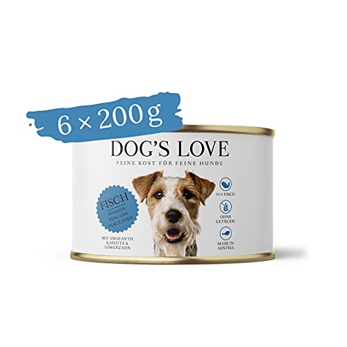 DOG'S LOVE Super Premium Nassfutter | Adult Fisch | reichhaltiges und gesundes Alleinfuttermenü | Hundefutter in Lebensmittelqualität Aller Rohstoffe | 100% getreidefrei (6 x 200g) von DOG'S LOVE