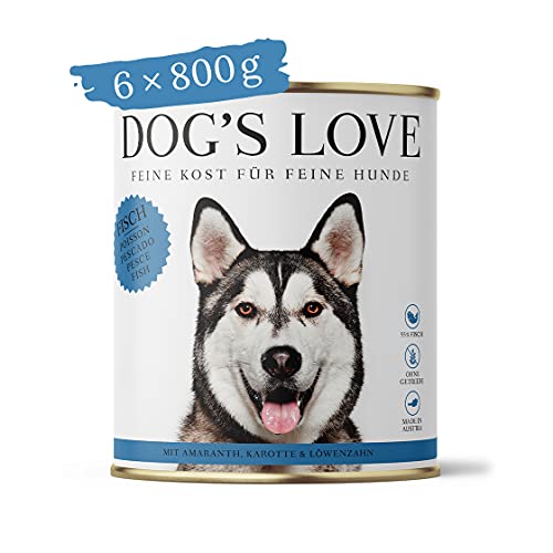 DOG'S LOVE Super Premium Nassfutter | Adult Fisch | reichhaltiges und gesundes Alleinfuttermenü | Hundefutter in Lebensmittelqualität Aller Rohstoffe | 100% getreidefrei (6 x 800g) von DOG'S LOVE