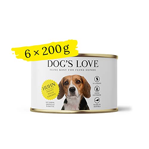 DOG'S LOVE Super Premium Nassfutter | Adult Huhn | reichhaltiges und gesundes Alleinfuttermenü | Hundefutter in Lebensmittelqualität Aller Rohstoffe | 100% getreidefrei (6 x 200g) von DOG'S LOVE