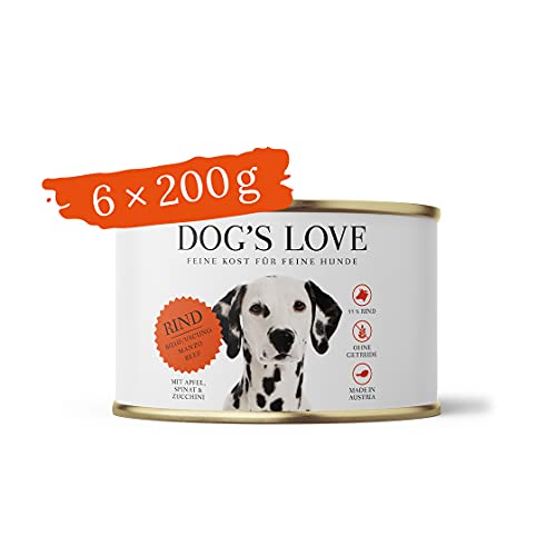 DOG'S LOVE Super Premium Nassfutter | Adult Rind | reichhaltiges und gesundes Alleinfuttermenü | Hundefutter in Lebensmittelqualität Aller Rohstoffe | 100% getreidefrei (6 x 200g) von DOG'S LOVE