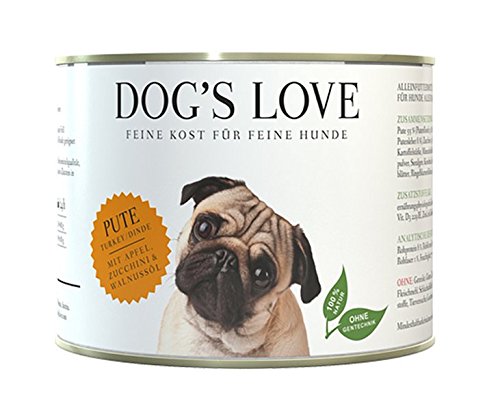 DOG'S LOVE Premium Nassfutter Hund Pute mit Apfel, Zucchini & Walnussöl (18 x 200g) von DOG'S LOVE
