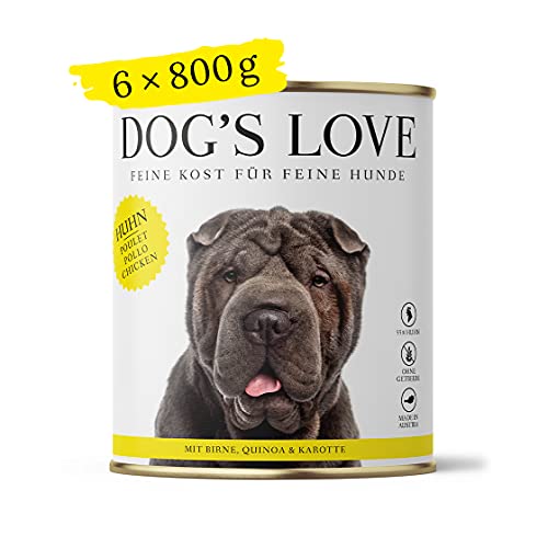 DOG'S LOVE Super Premium Nassfutter | Adult Huhn | reichhaltiges und gesundes Alleinfuttermenü | Hundefutter in Lebensmittelqualität Aller Rohstoffe | 100% getreidefrei (6 x 800g) von DOG'S LOVE