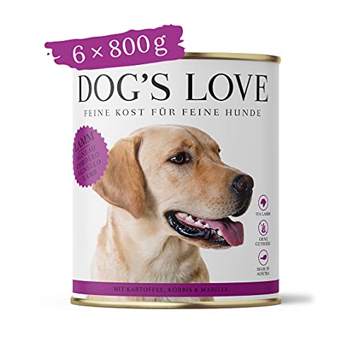 DOG'S LOVE Super Premium Nassfutter | Adult Lamm | reichhaltiges und gesundes Alleinfuttermenü | Hundefutter in Lebensmittelqualität Aller Rohstoffe | 100% getreidefrei (6 x 800g) von DOG'S LOVE