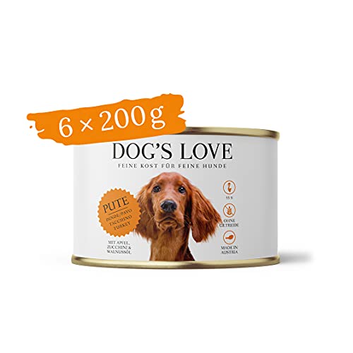 DOG'S LOVE Super Premium Nassfutter | Adult Pute | reichhaltiges und gesundes Alleinfuttermenü | Hundefutter in Lebensmittelqualität Aller Rohstoffe | 100% getreidefrei (6 x 200g) von DOG'S LOVE