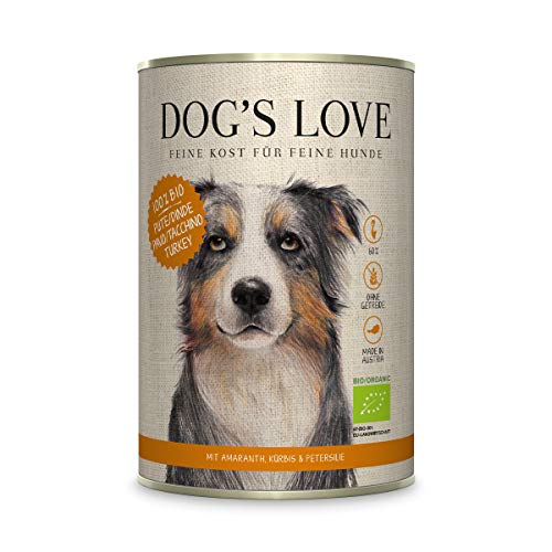 Hundenassfutter getreidefrei geeignet als Alleinfuttermittel mit hohem Fleischanteil & optimalem Nährstoffmix, Bio – von Veterinären geprüft – Pute Adult (6 x 200g) von DOG'S LOVE