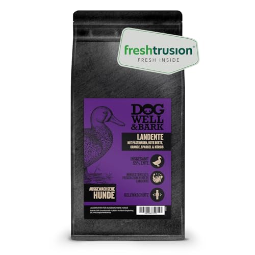 Premium Hundefutter trocken getreidefrei - Alleinfutter mit Landente 6 kg für ausgewachsene Hunde – Ente mit Pastinaken, rote Beete, Orange, Spargel & Kürbis von DOG WELL & BARK