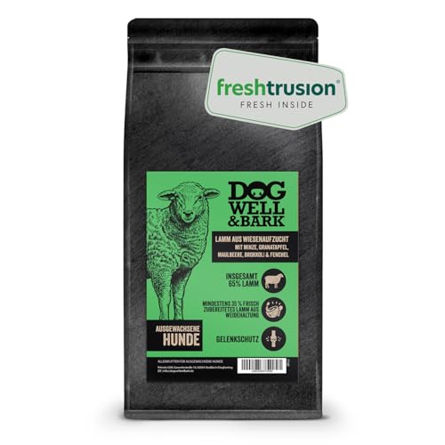 Premium Hundefutter trocken getreidefrei - Alleinfutter mit britischen Lamm 2 kg für ausgewachsene Hunde – aus Wiesenaufzucht mit Minze, Granatapfel, Maulbeere, Brokkoli & Fenchel von DOG WELL & BARK